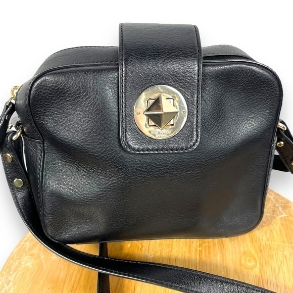 Kate Spade Leather Shoulder Cross Body Twist Lock Handbag Purse, Black - Picture 3 of 16